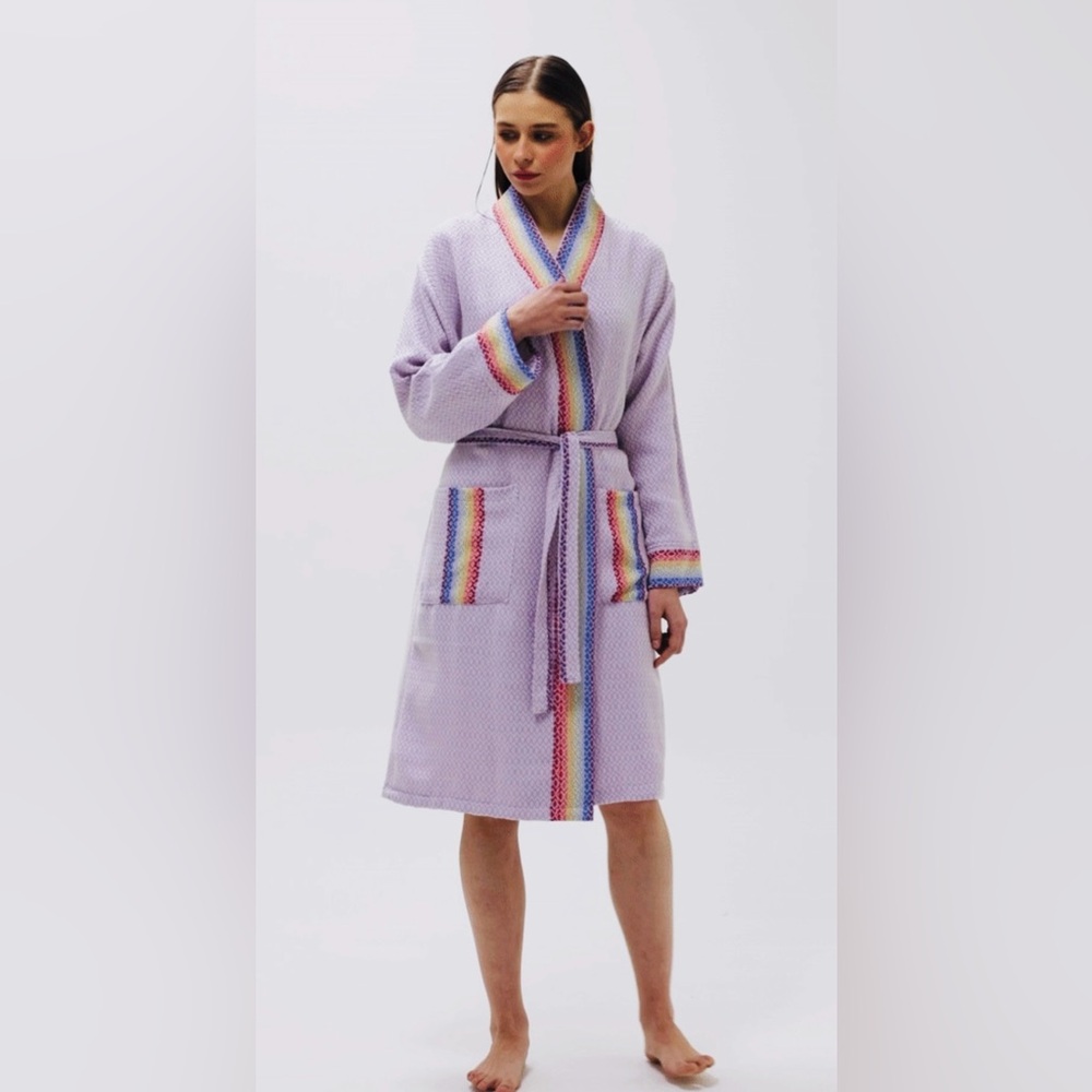 Bathrobe/ Loungewear / Rainbow Collection Hand-Woven Cotton Robe, Lavender